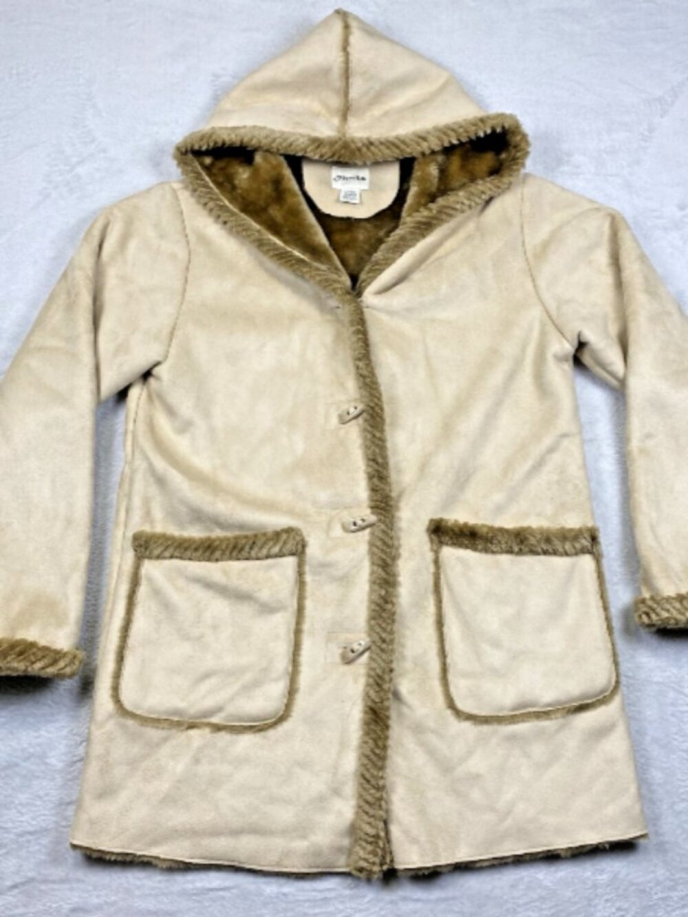 St Johns Bay Women's Tan Faux Suede Winter Coat Faux Fur Lined Size Large